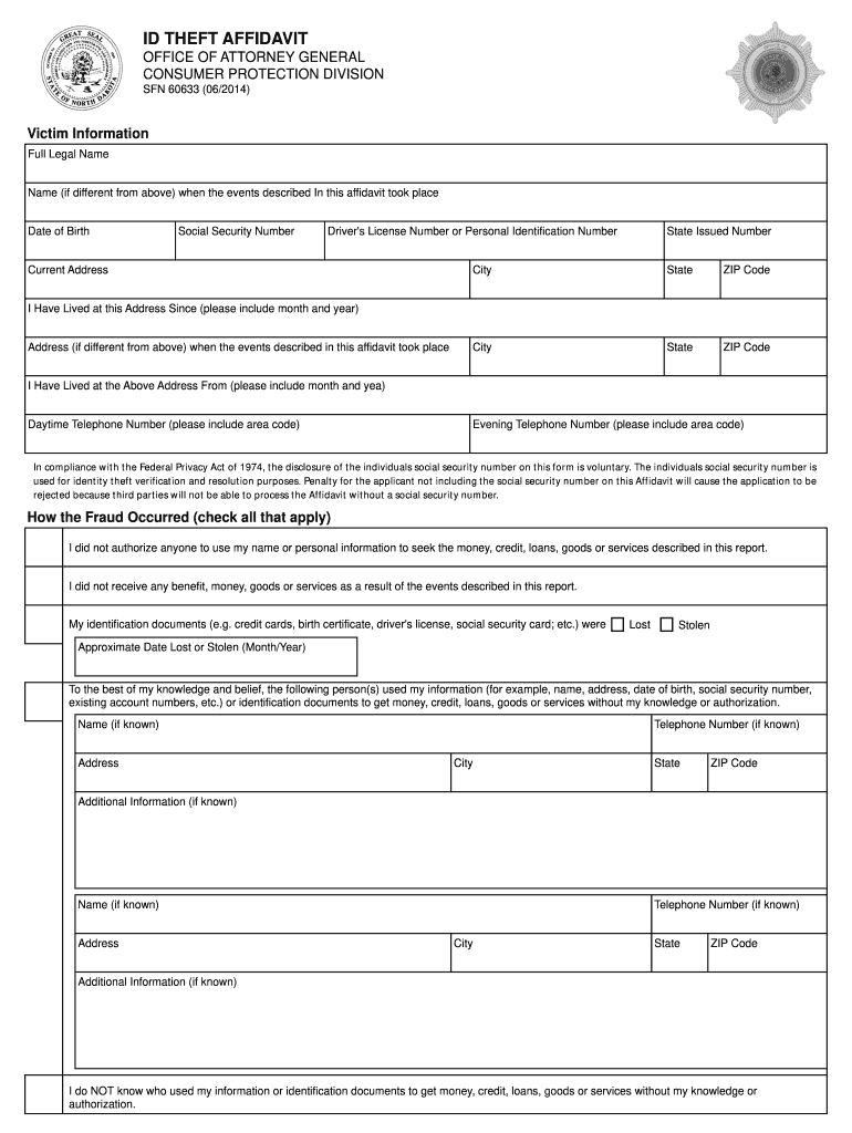 ID Theft Affidavit Printable Form