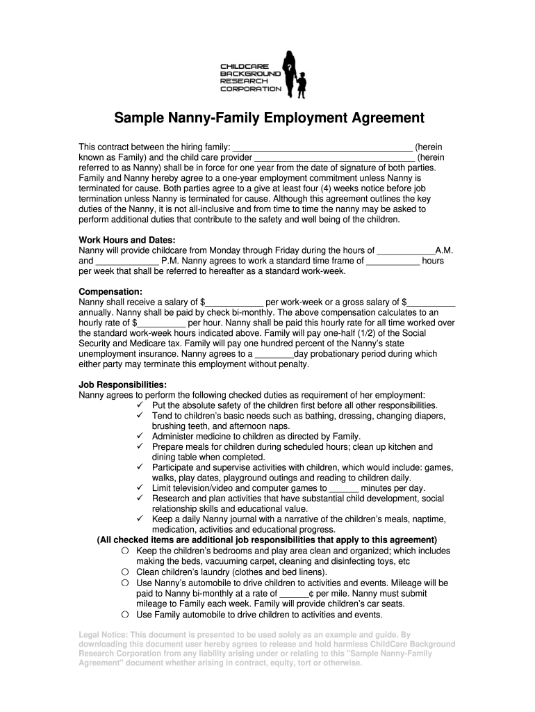 Editable Nanny Contract Form