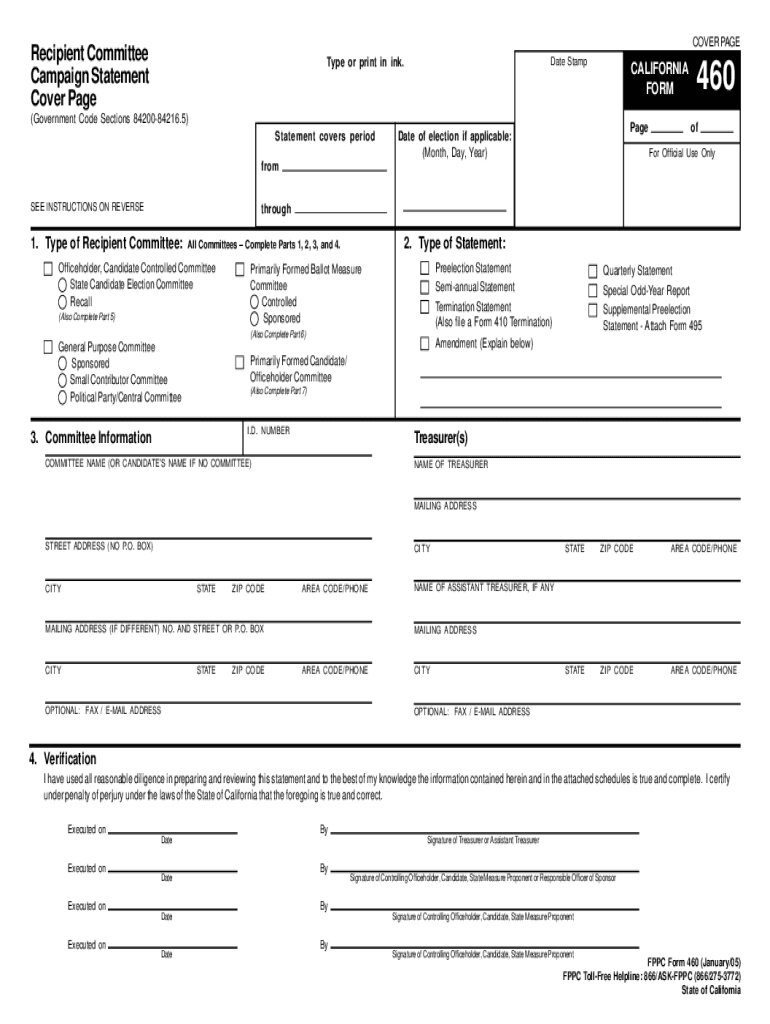 460 Form Ca;ifornia 2016