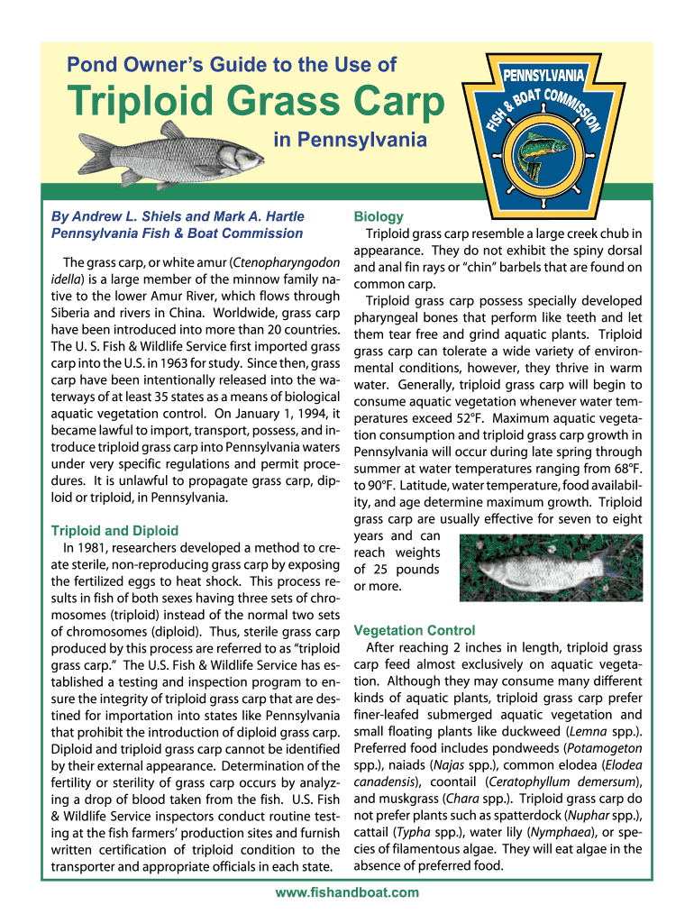 Pa Fish and Boat Commission Triploid Grass Carp Form 2012