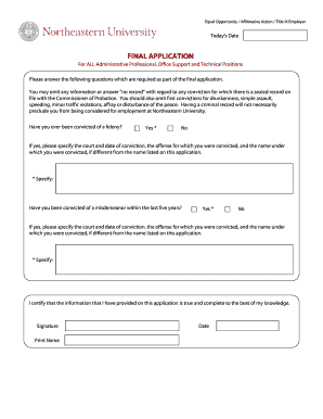 Equal Opportunity Affirmative Action Title IX Employer Today 's Date FINAL APPLICATION for ALL Administrative Professional, Form