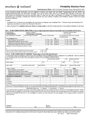 Portability Election Form Northwestern University Northwestern
