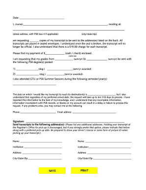OFFICIAL TRANSCRIPT Paper Request Form Only Students Who Psr