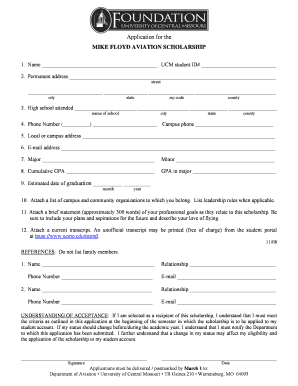 Mike Floyd Aviation Scholarship University of Central Missouri Form