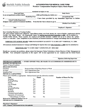 Authorization for Medical Care Form Governor's School for the Arts