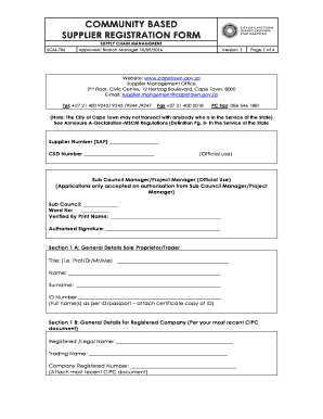 COMMUNITY BASED SUPPLIER REGISTRATION FORM Cape Town Capetown Gov 2016