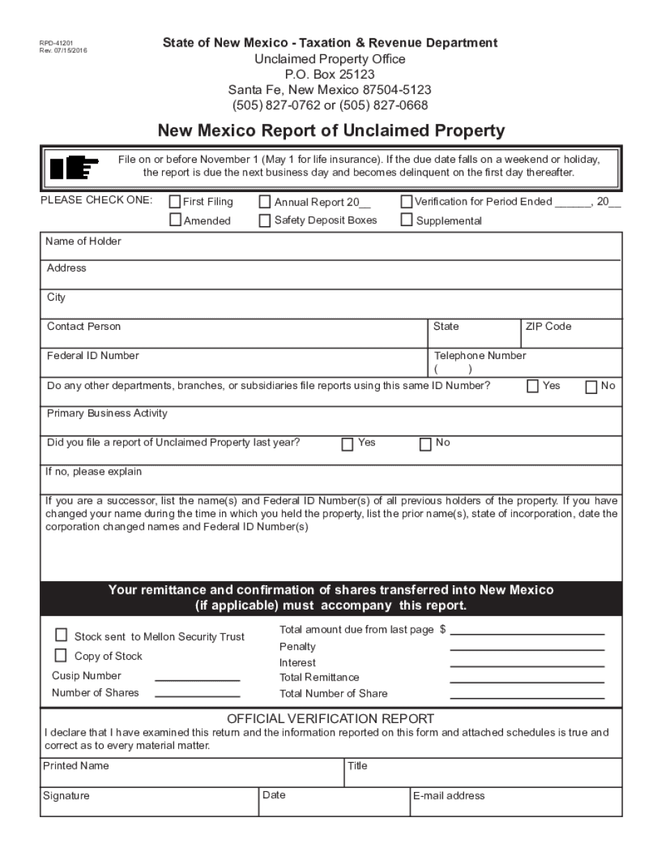 State of New Mexico Taxation & Revenue Department 2016-2025