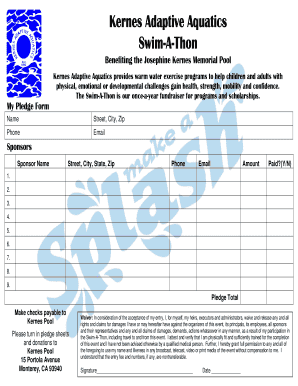 Swim a Thon Pledge Sheet V2 DOC Form
