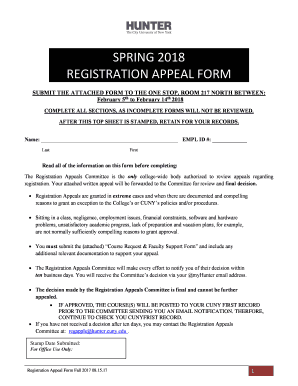 SPRING REGISTRATION APPEAL FORM Hunter College 2017