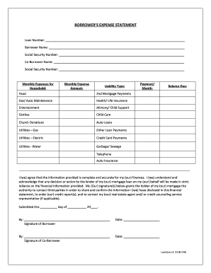 BORROWERS EXPENSE STATEMENT Form