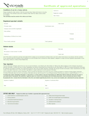 Certificate of Approved Operations Heavy Vehicle 2018