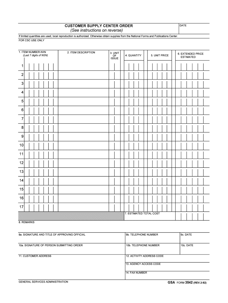 CUSTOMER SUPPLY CENTER ORDER Form