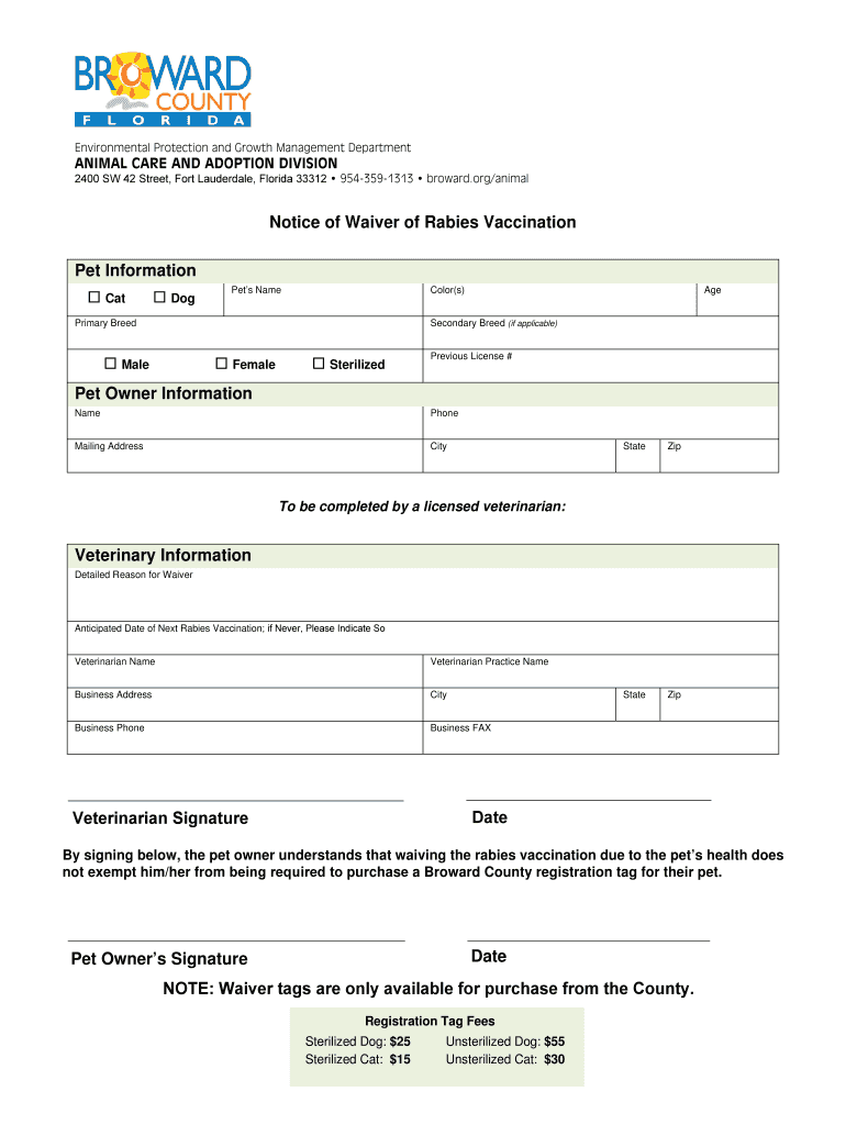 Broward Rabies Tag Form