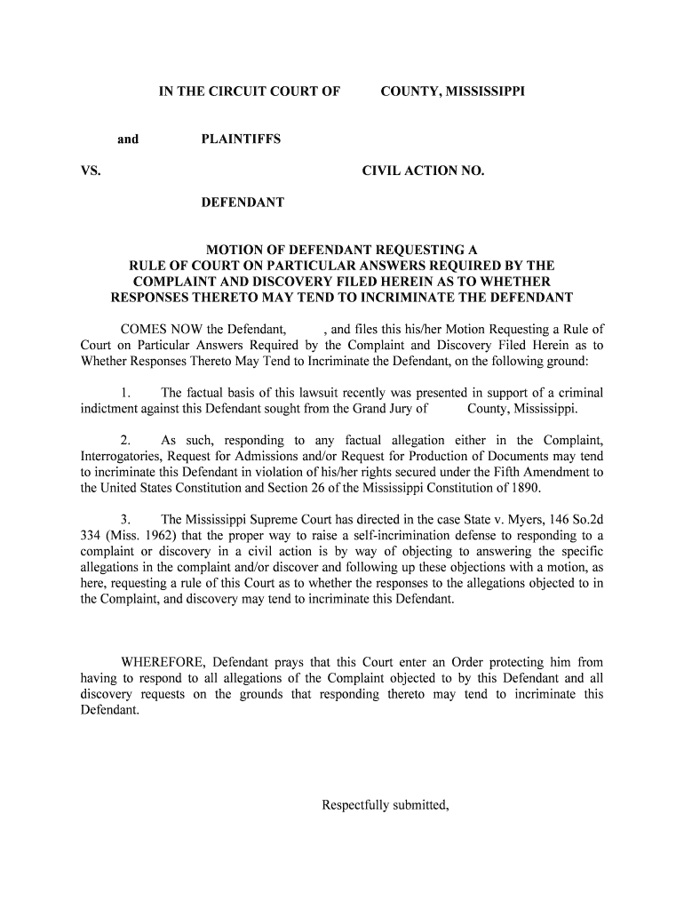 MOTION of DEFENDANT REQUESTING a Form