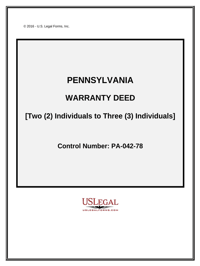 Warranty Deed from Two Individuals to Three Individuals Pennsylvania Form