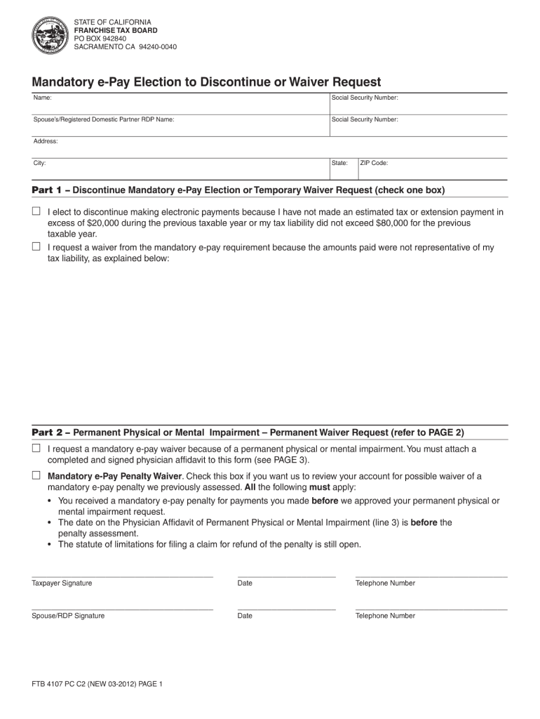 Ftb 4107 Pc Form 2012