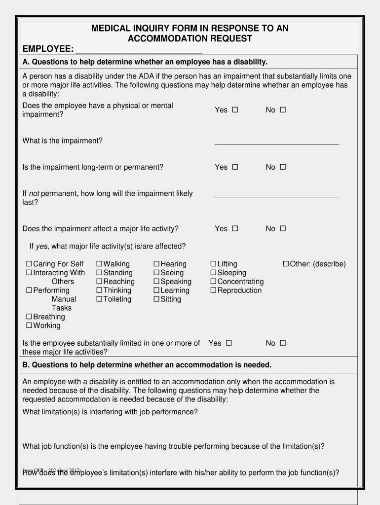 Medical Inquiry Accommodation Request Form PDF