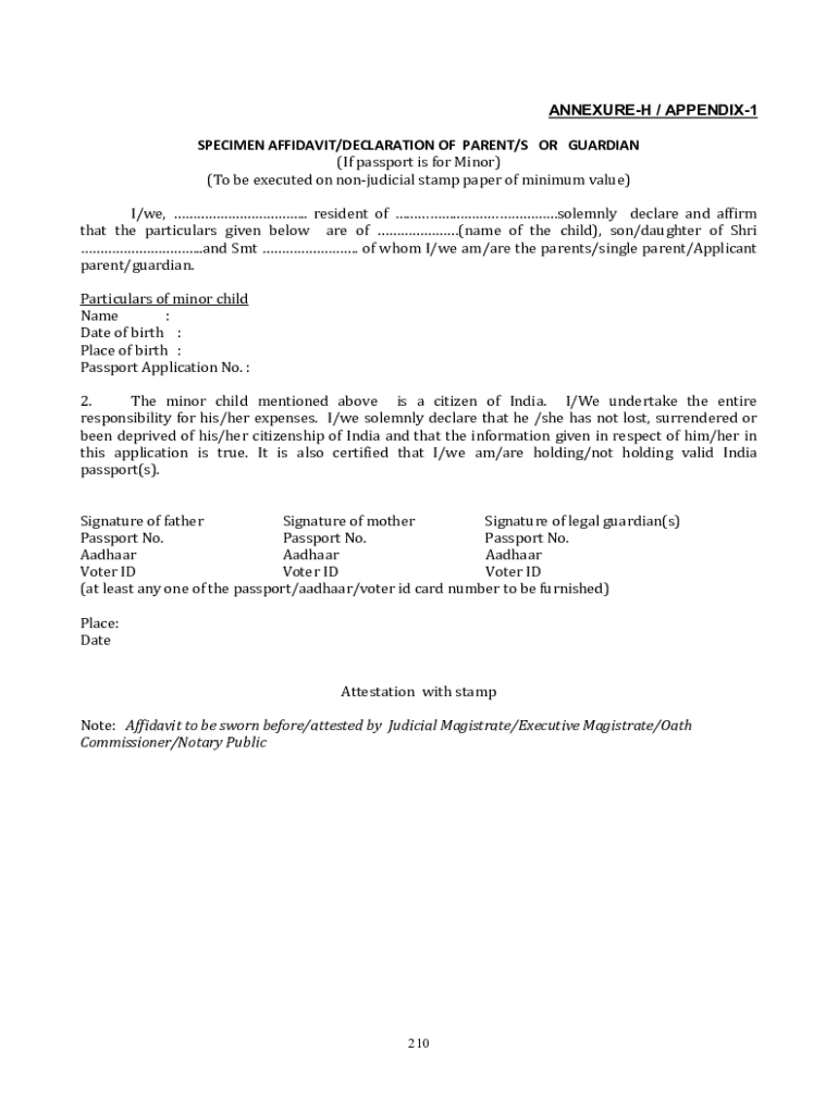 Passport Minor Annexure H Form
