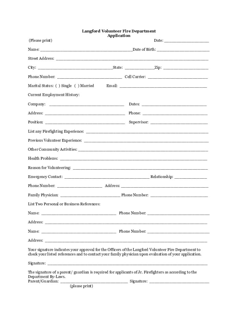 Www Ysletadelsurpueblo Orgdocumentsydsp VfdVolunteer Fire Department VFD APPLICATION for MEMBERSHIP Form