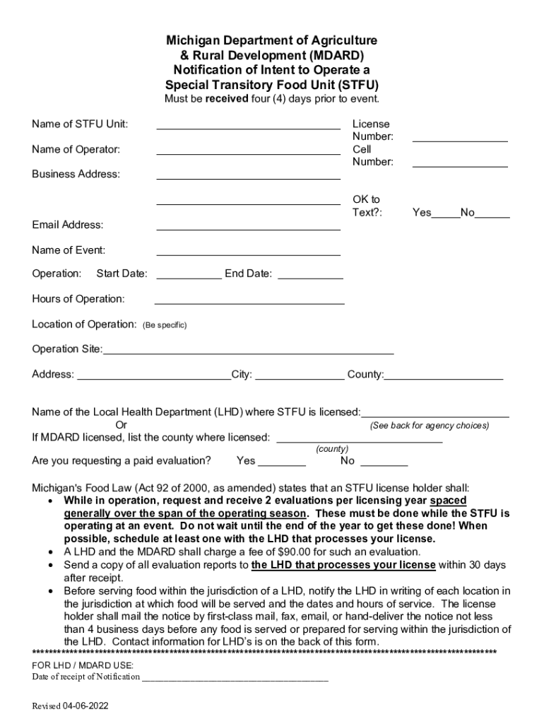 Www Michigan Gov Mdard Michigan Department of Agriculture and Rural Development Form