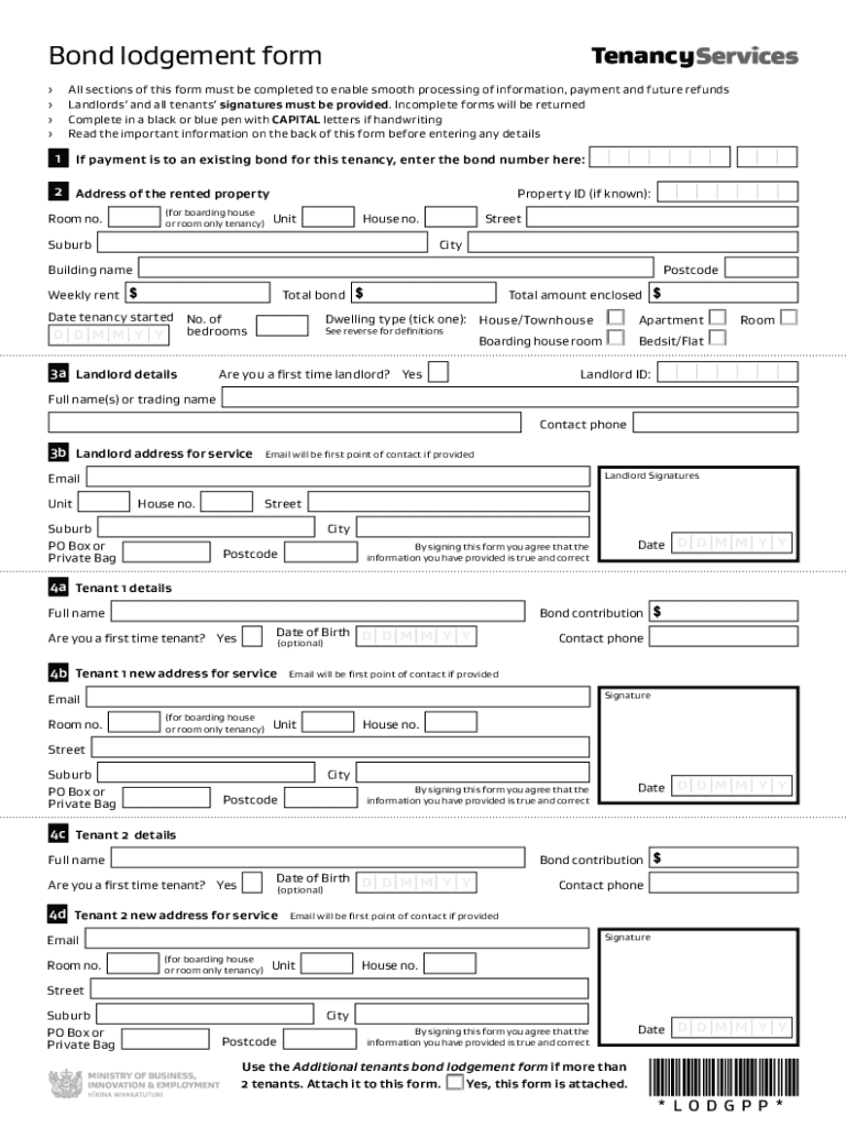 Bond Lodgement Form 2020-2025