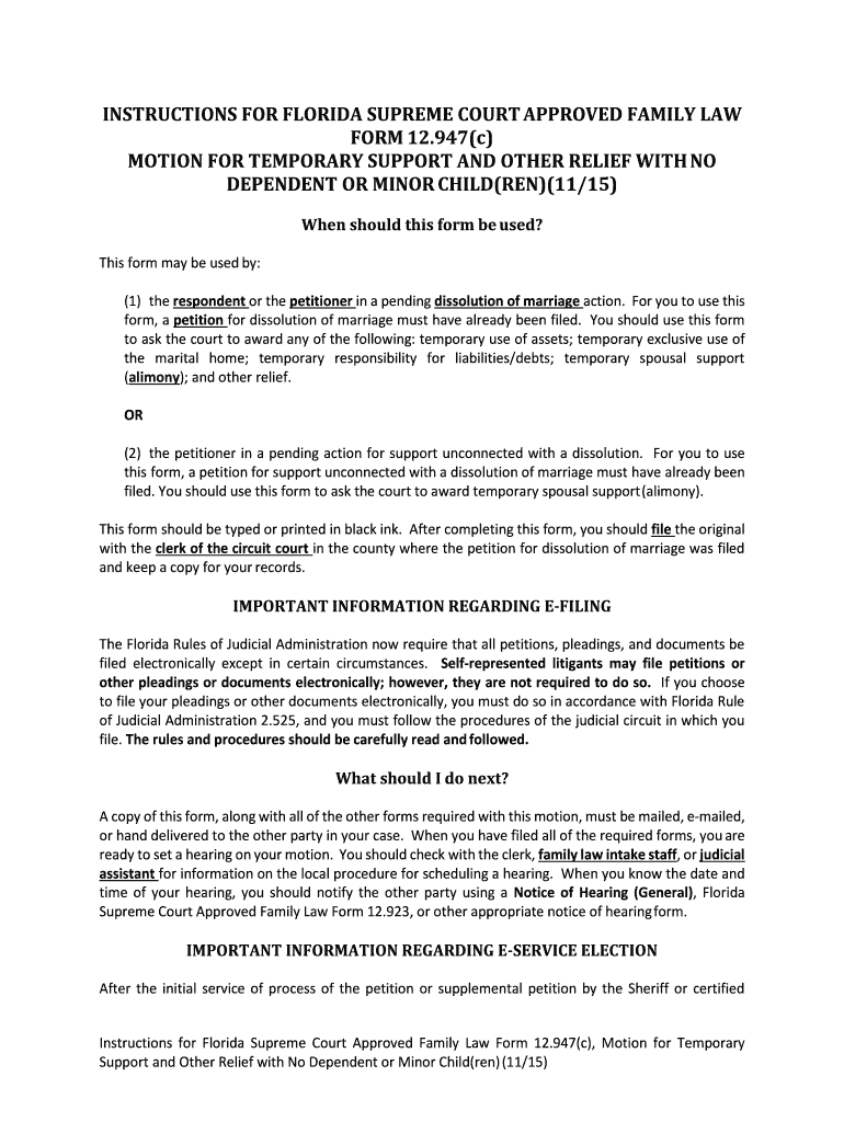 Florida Relief Motion Form