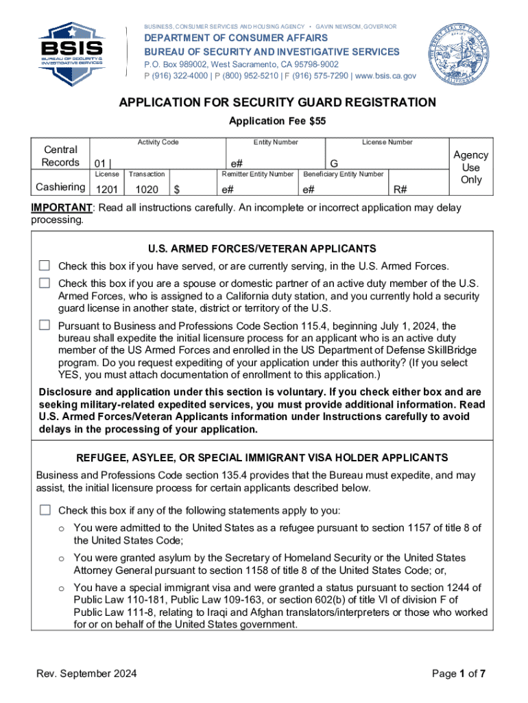  Application for Security Guard Registration 2024-2025