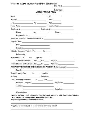 Victim Profile Template Form